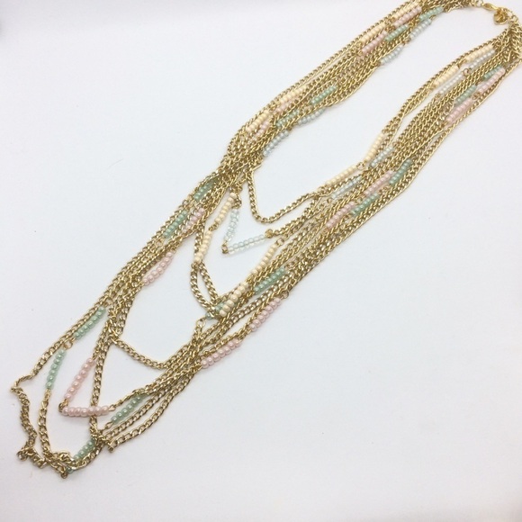 3/$30 MARCIELLI RODRIGUES PASTEL PEARL GOLD LAYERED NECKLACE BEADED BEADS BOHO - Picture 9 of 12